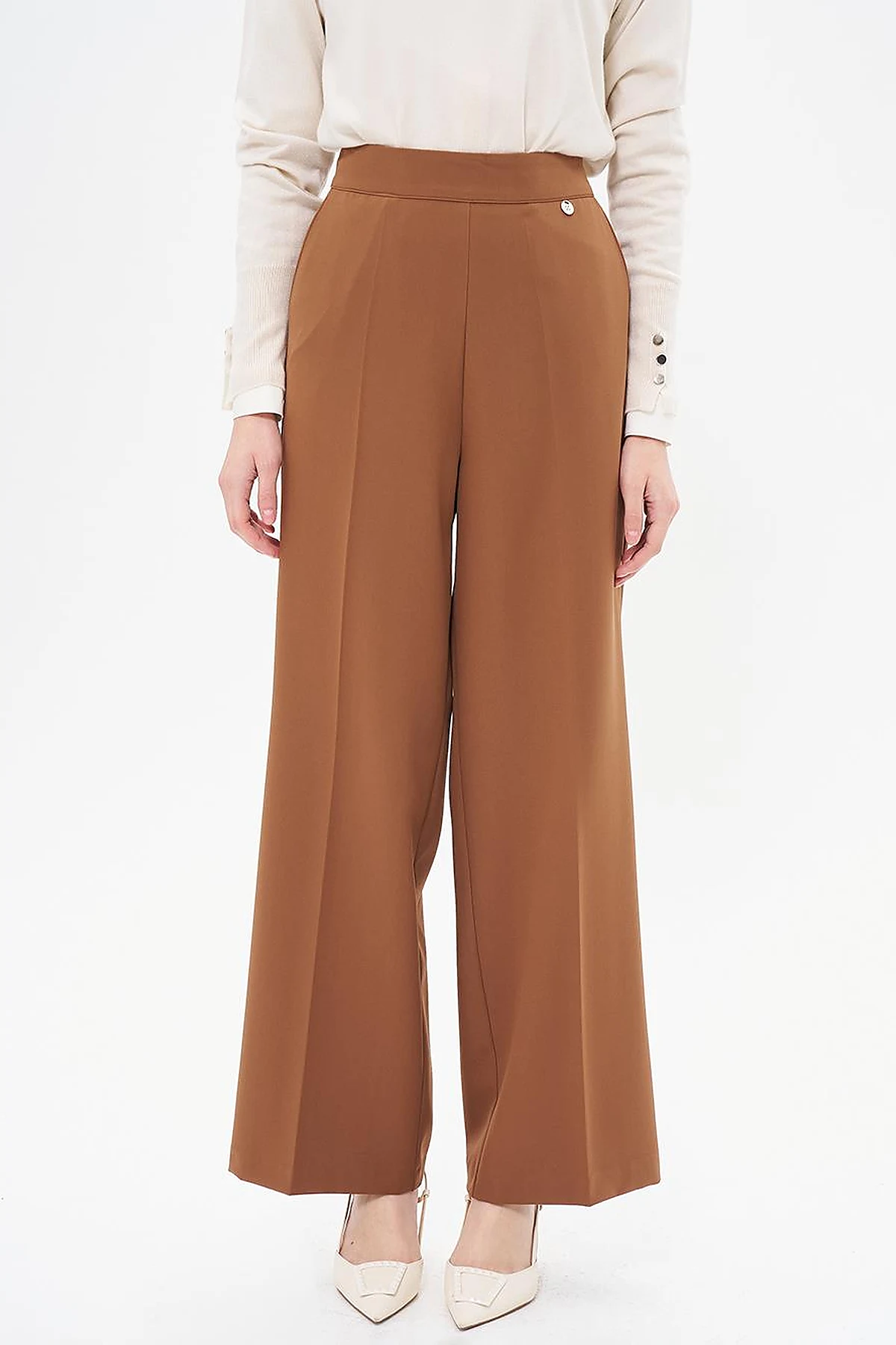 Iron-On Wide Leg Trousers Dark Brown 