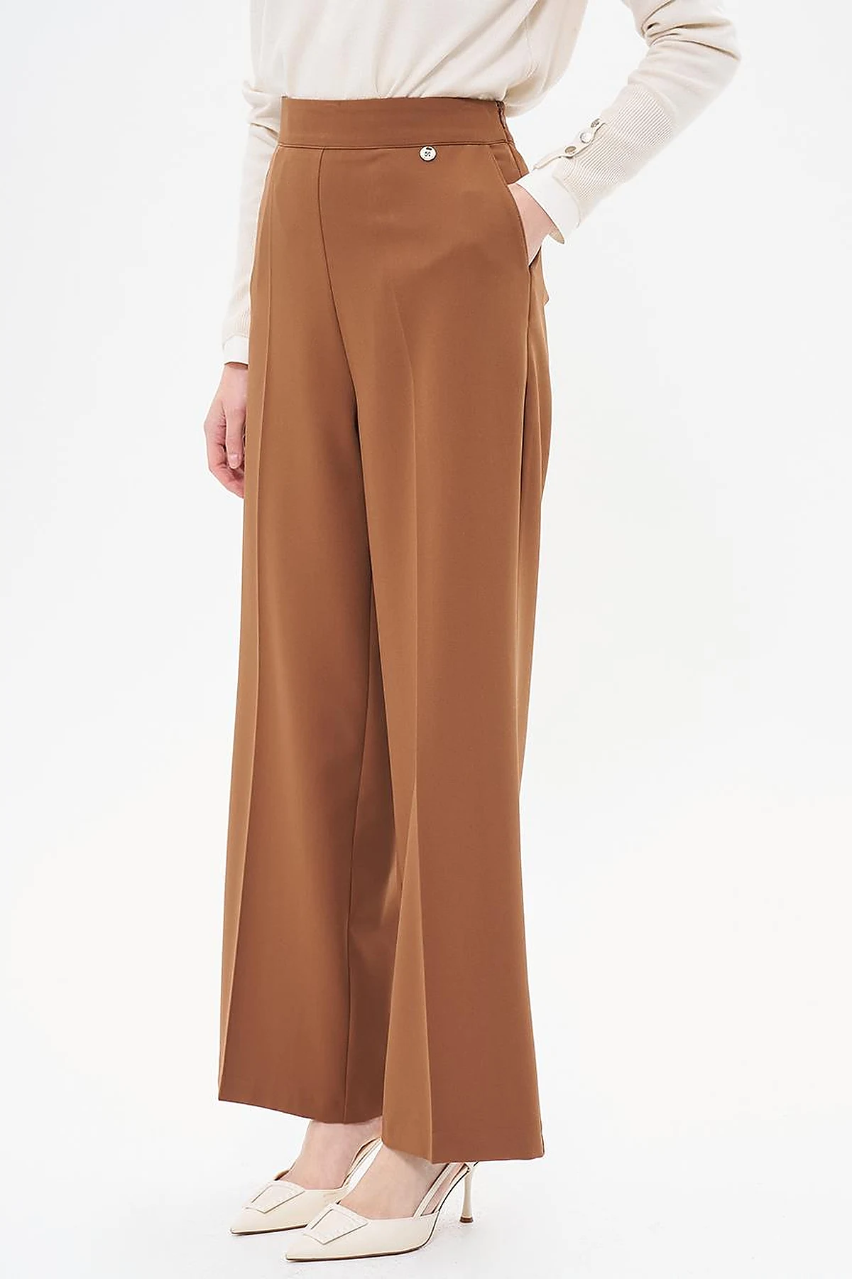 Iron-On Wide Leg Trousers Dark Brown 