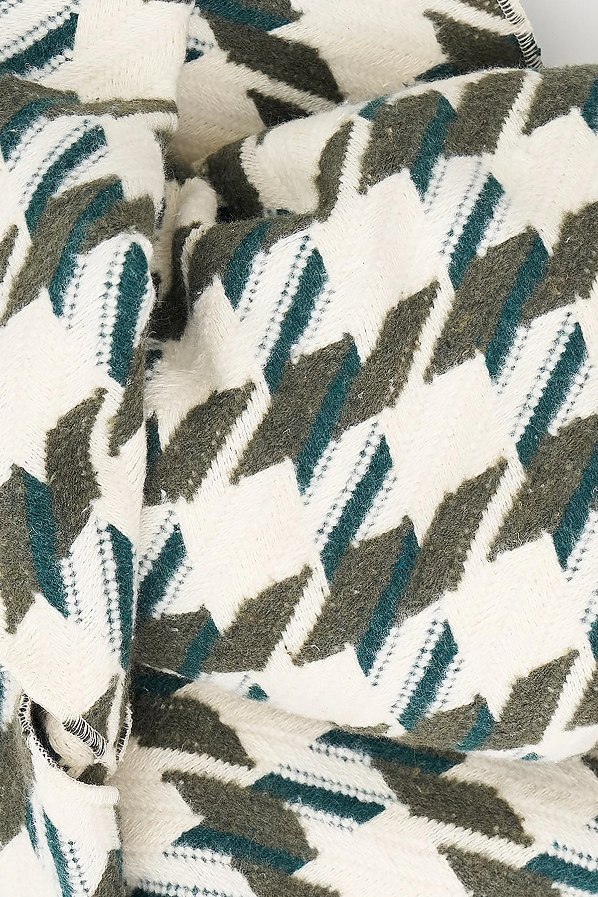 Houndstooth Patterned Scarf - Khaki-Ecru