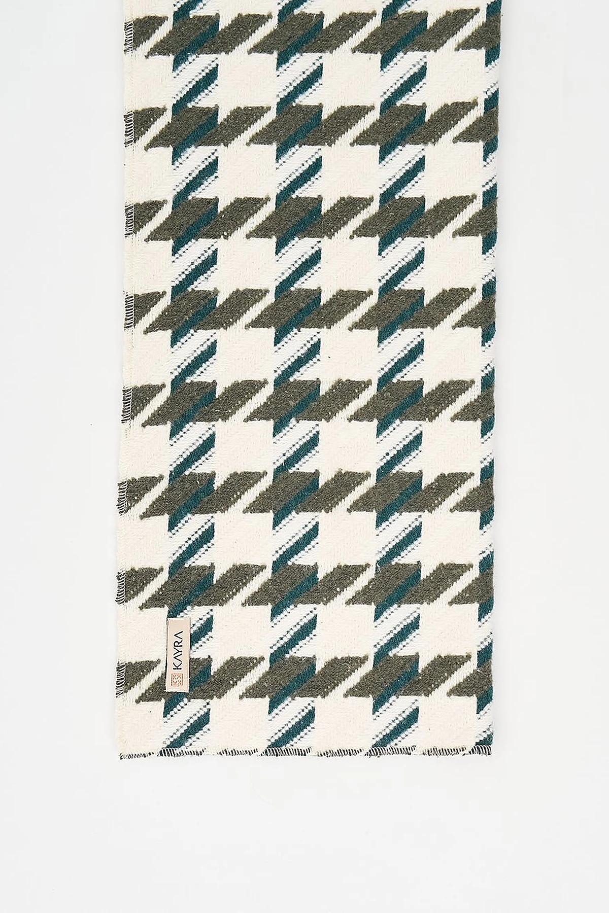 Houndstooth Patterned Scarf - Khaki-Ecru