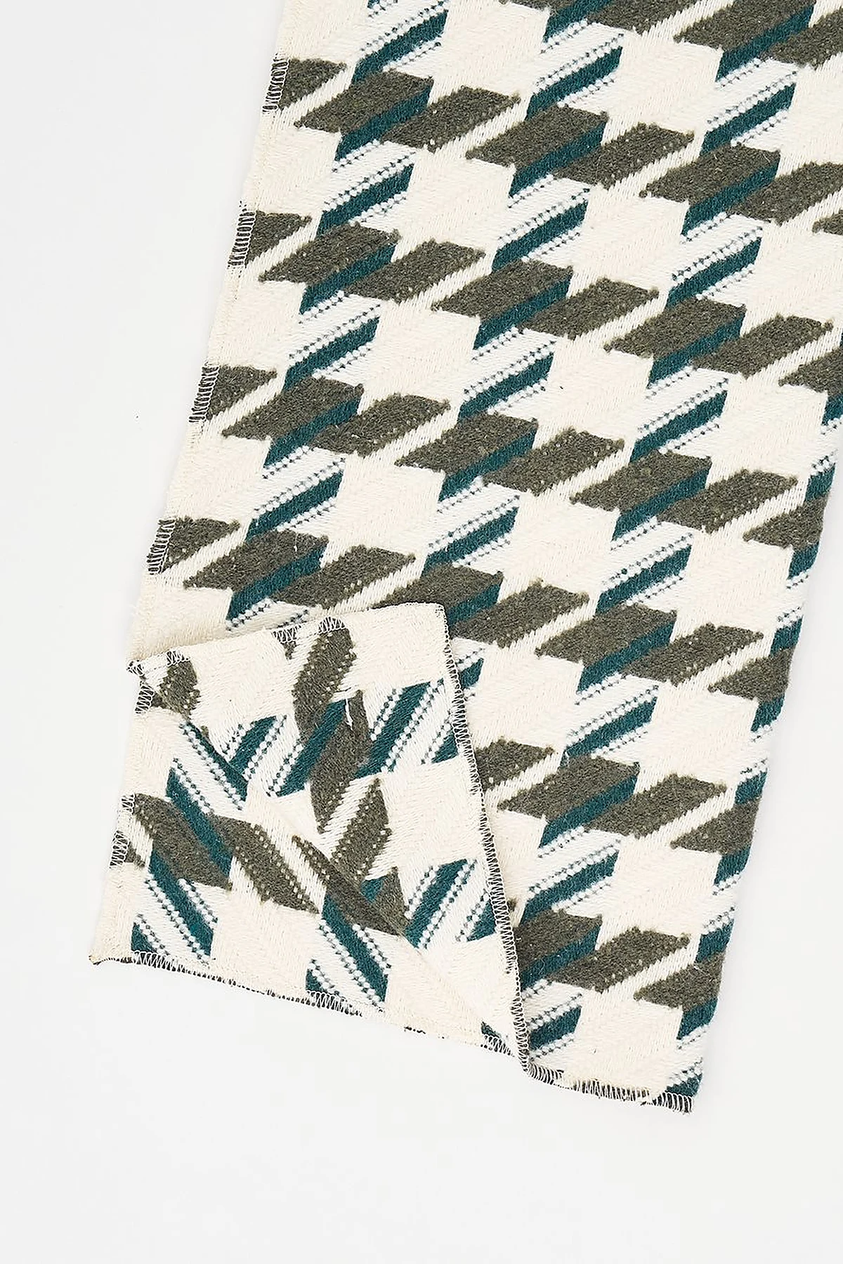 Houndstooth Patterned Scarf - Khaki-Ecru
