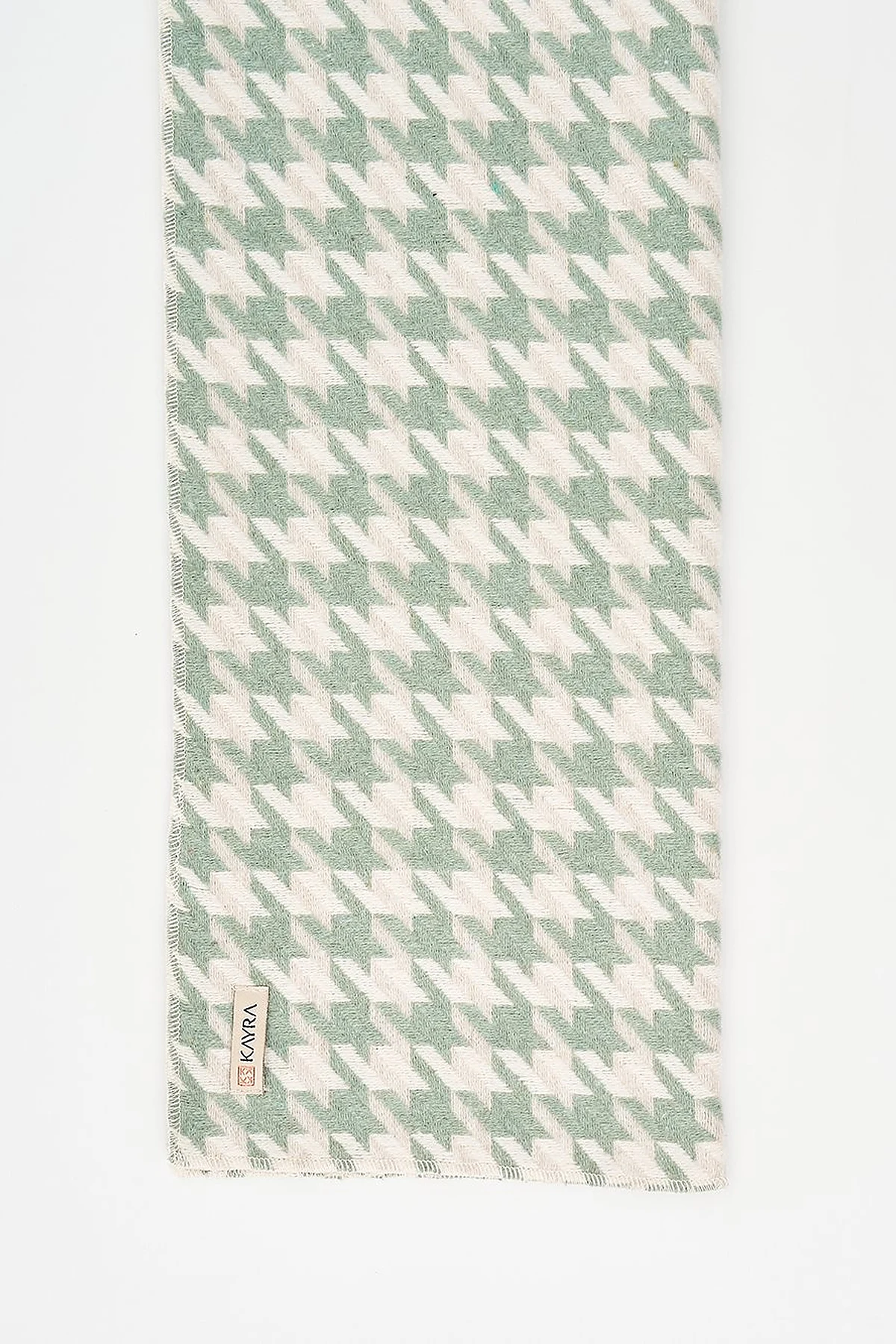 Houndstooth Patterned Scarf - Mint-Ecru