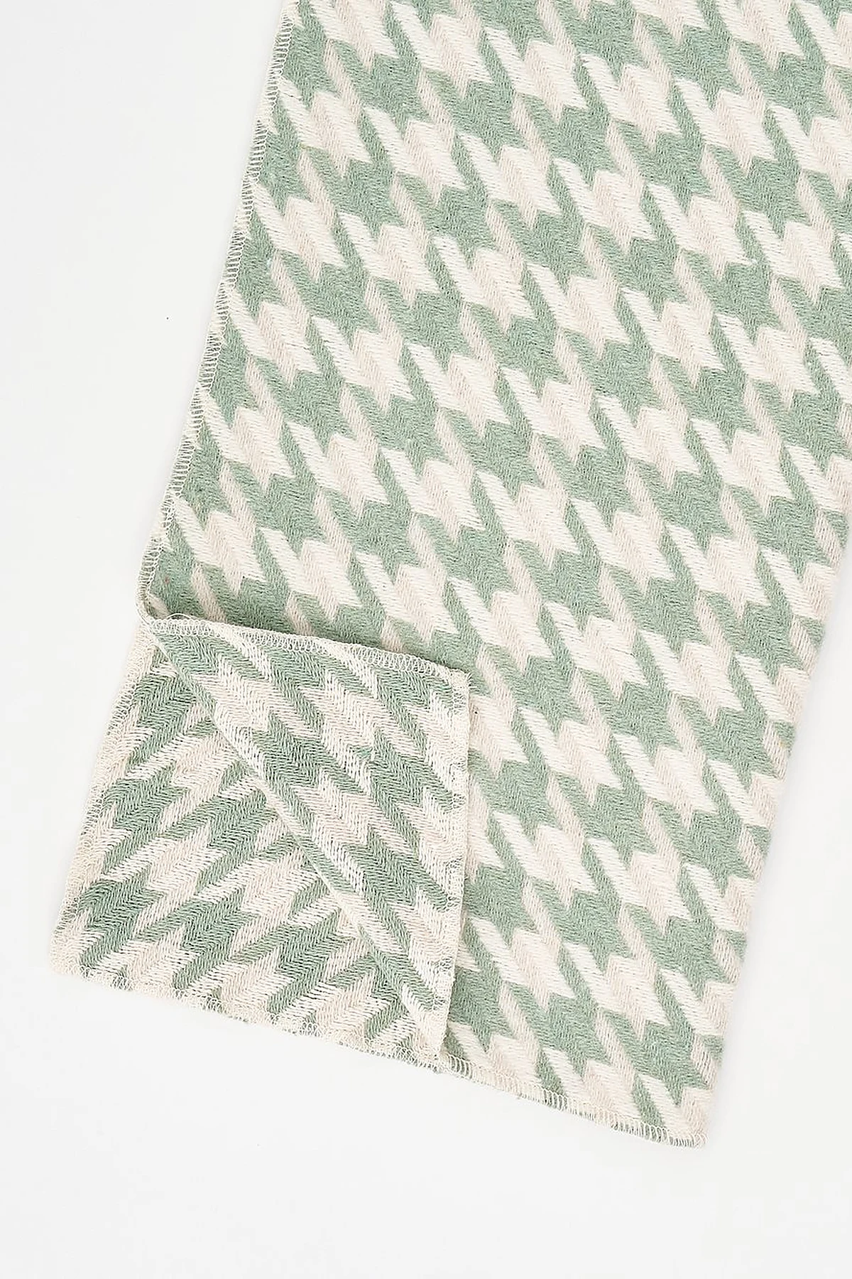 Houndstooth Patterned Scarf - Mint-Ecru