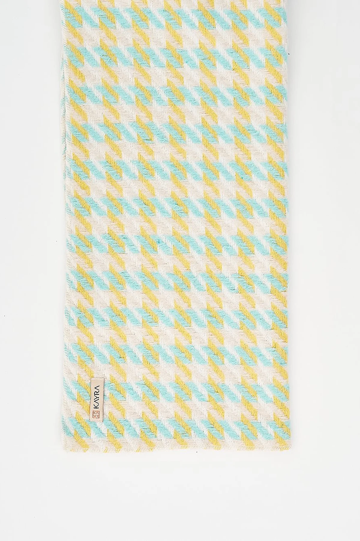 Houndstooth Patterned Scarf - Turquoise-Yellow