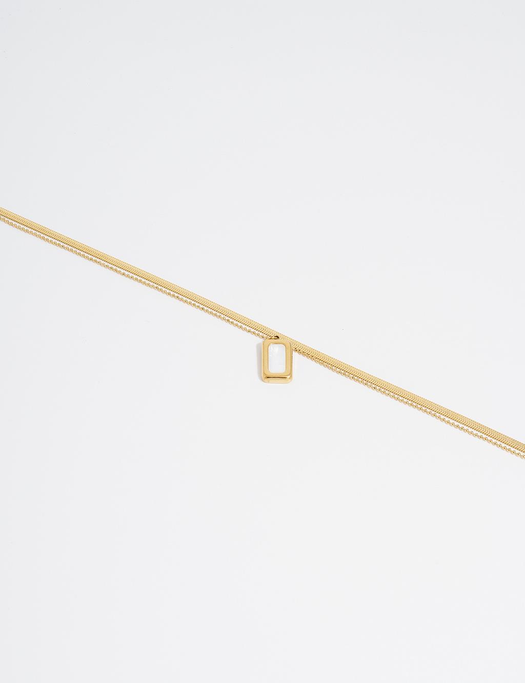 Gold Multi-Layered Steel Necklace with Square Pendant