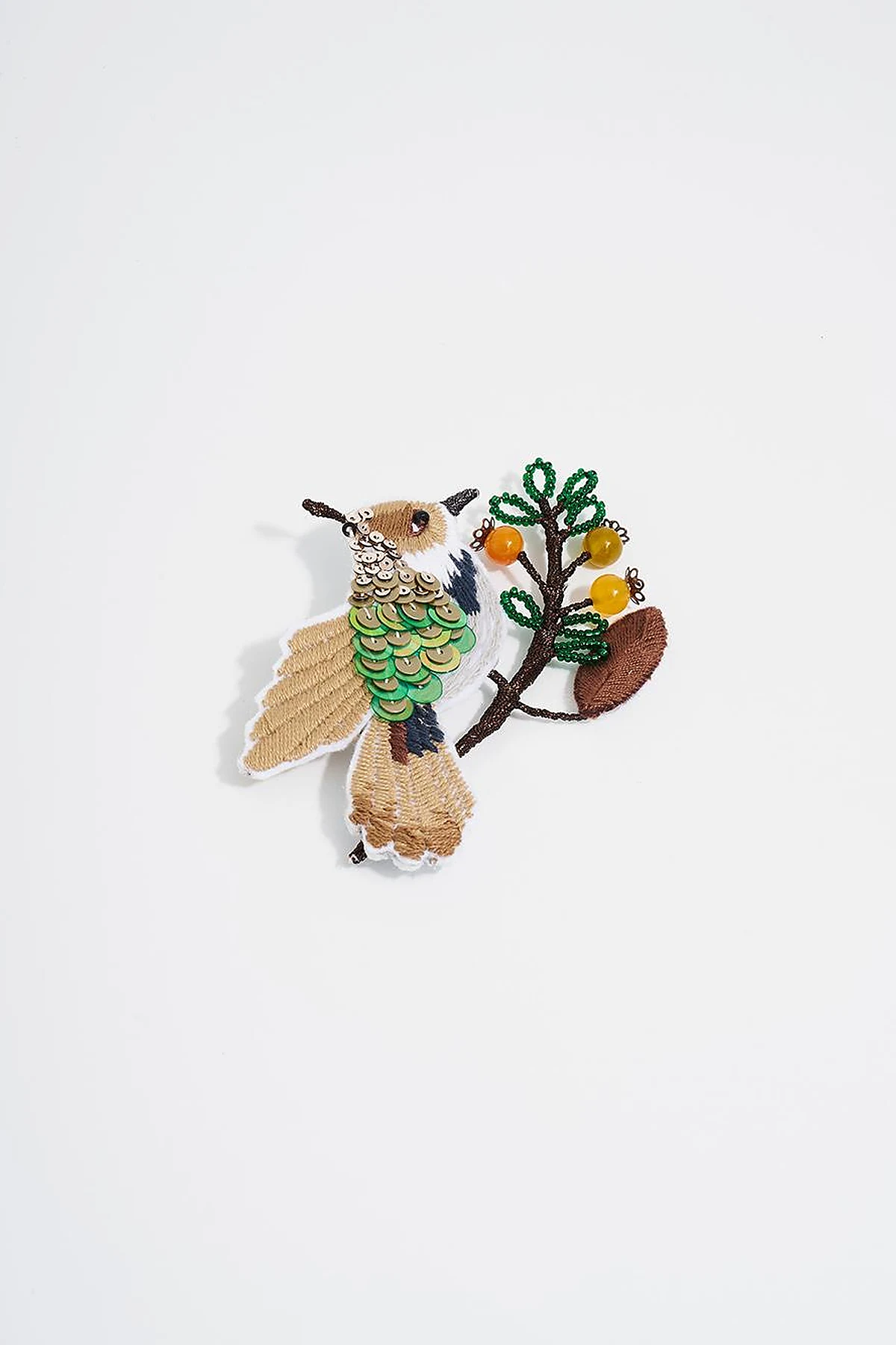 Handmade Sparrow Figurine Brooch in Coffee