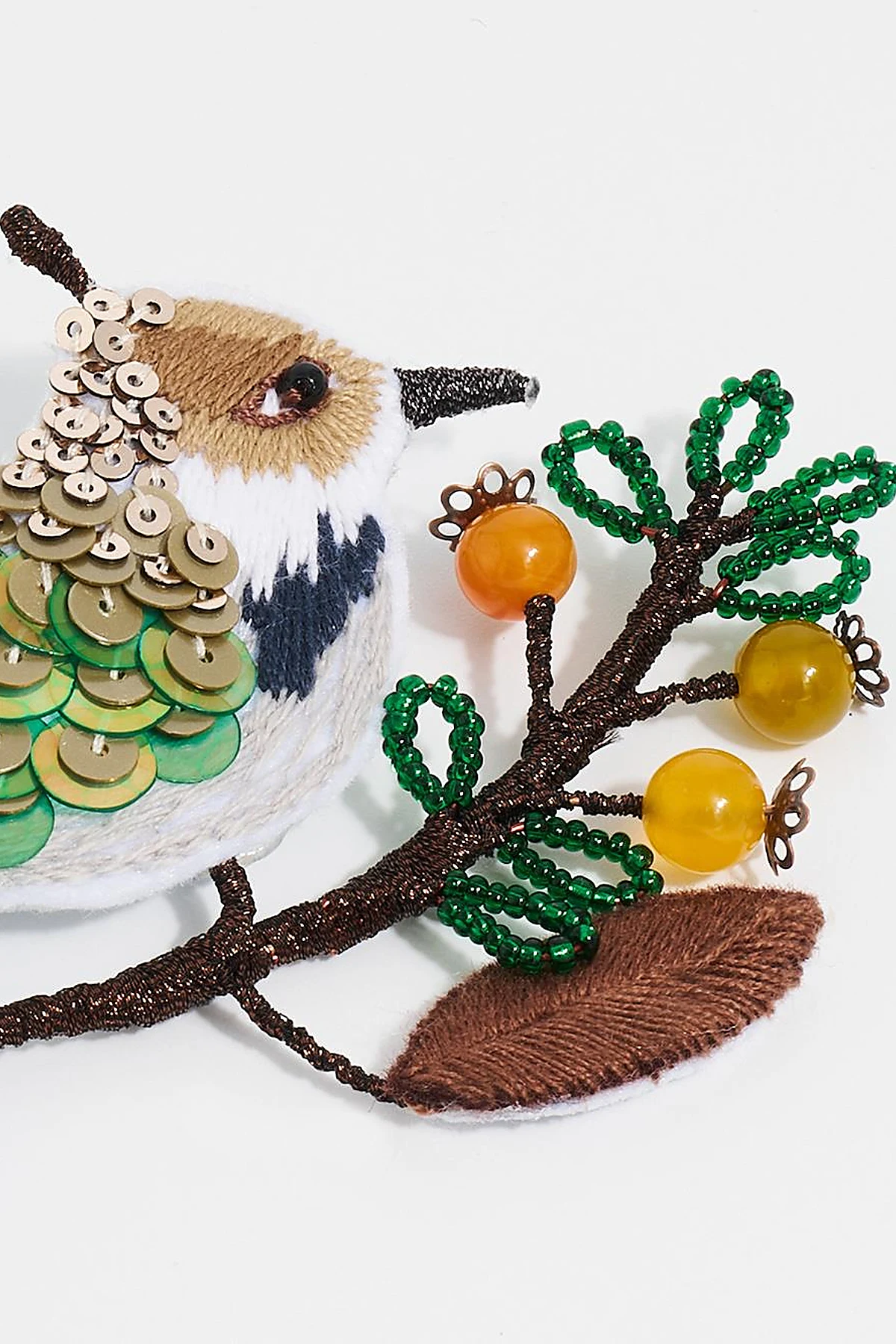 Handmade Sparrow Figurine Brooch in Coffee