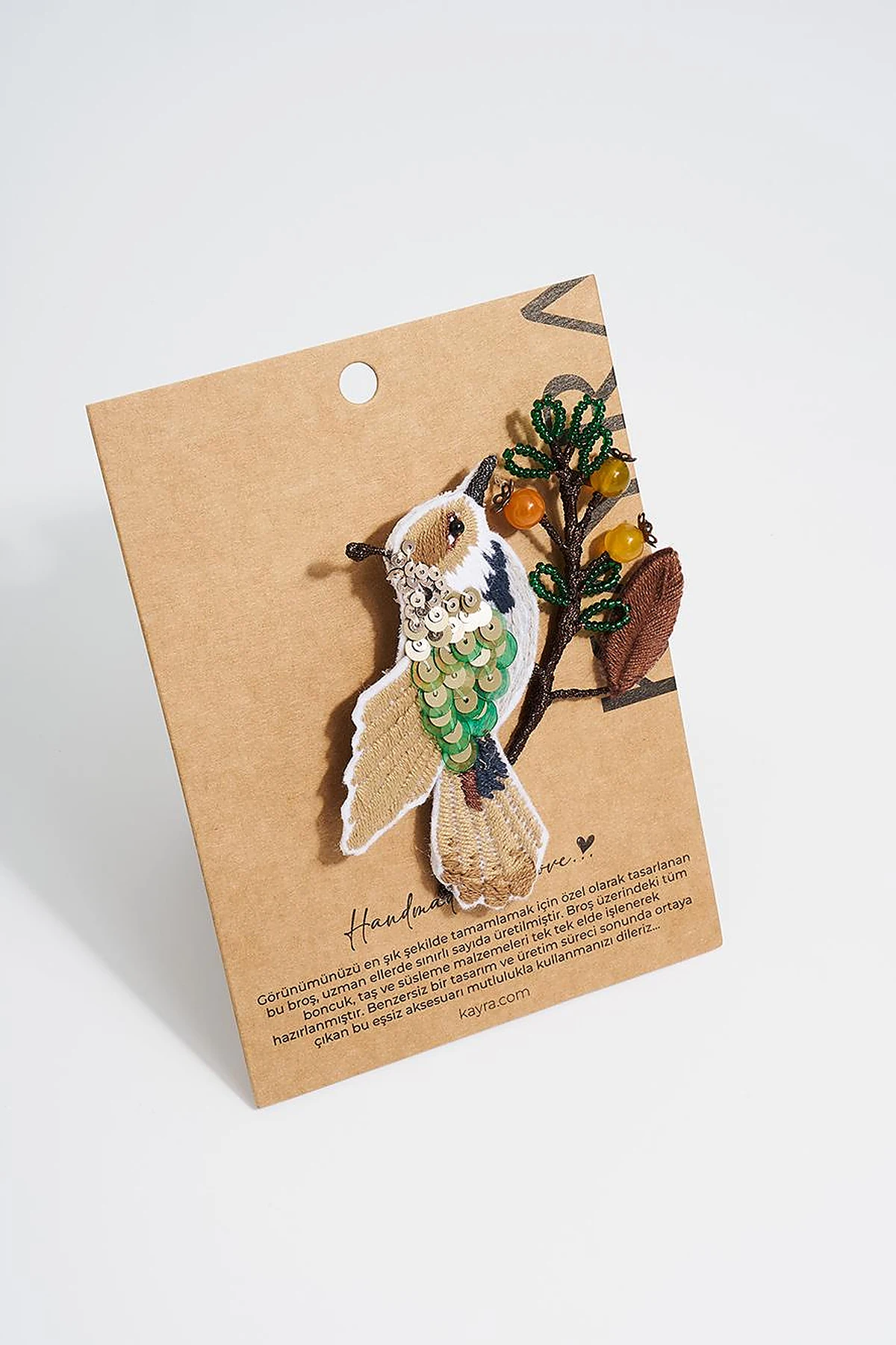 Handmade Sparrow Figurine Brooch in Coffee