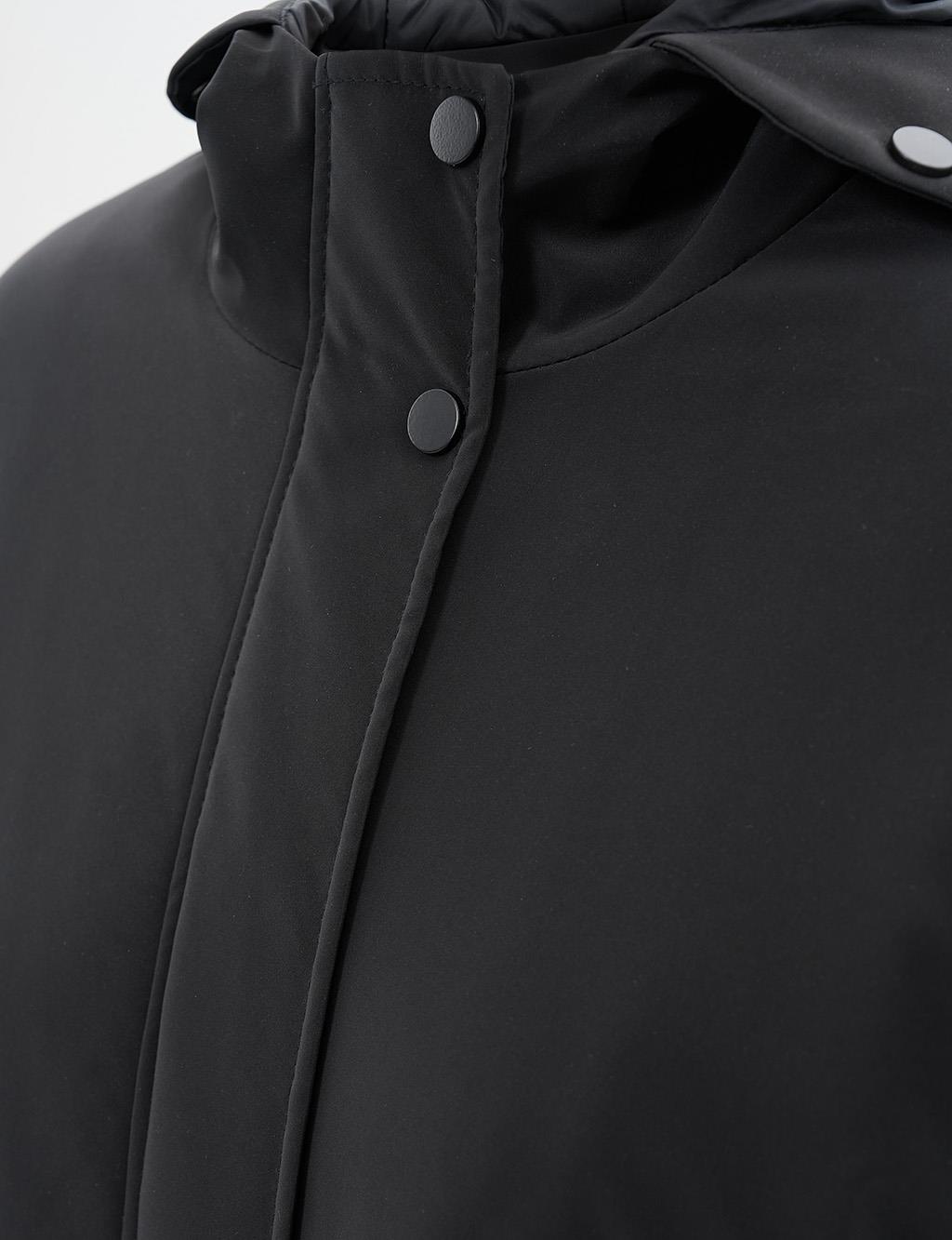 Hidden Placket Hooded Detail Anorak Coat Black