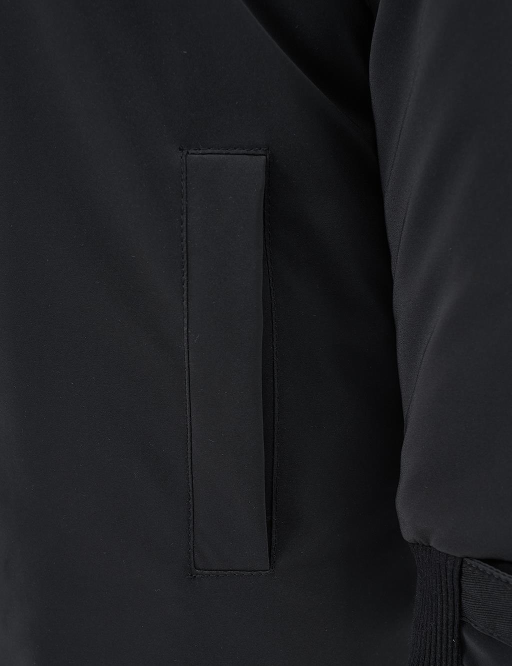 Hidden Placket Hooded Detail Anorak Coat Black