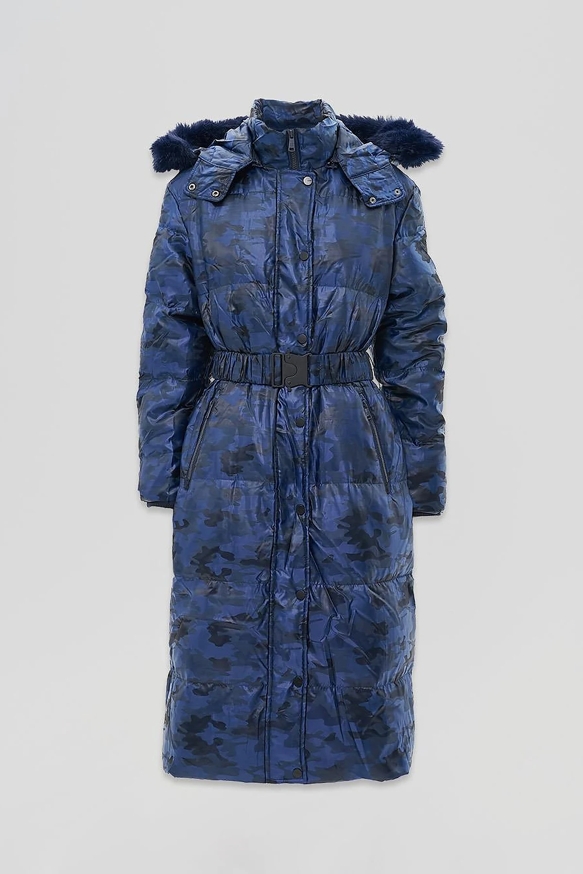 Camouflage Pattern Duck Down Coat in Navy Blue