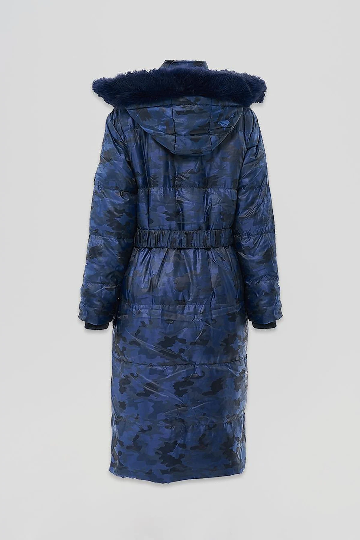 Camouflage Pattern Duck Down Coat in Navy Blue