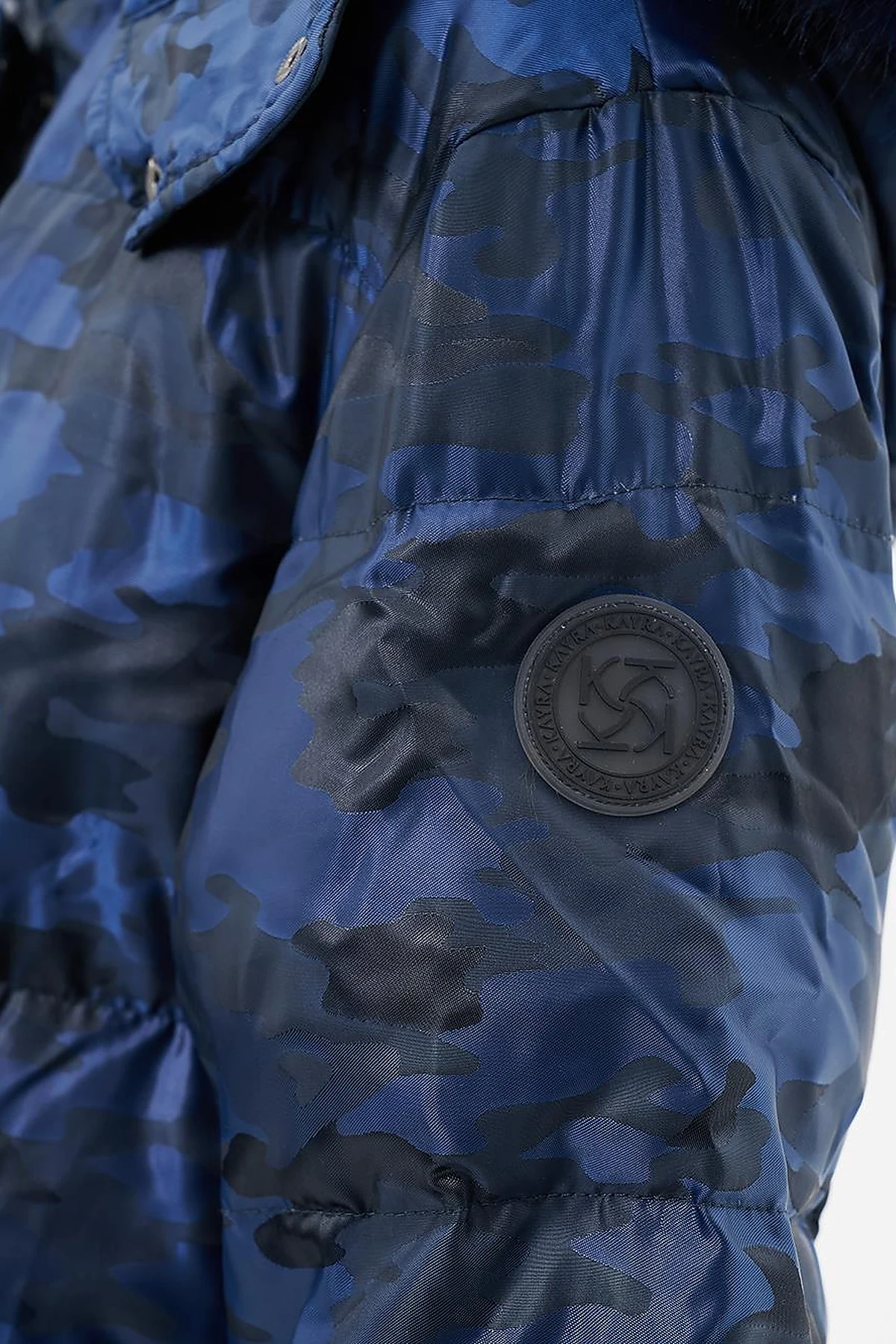 Camouflage Pattern Duck Down Coat in Navy Blue