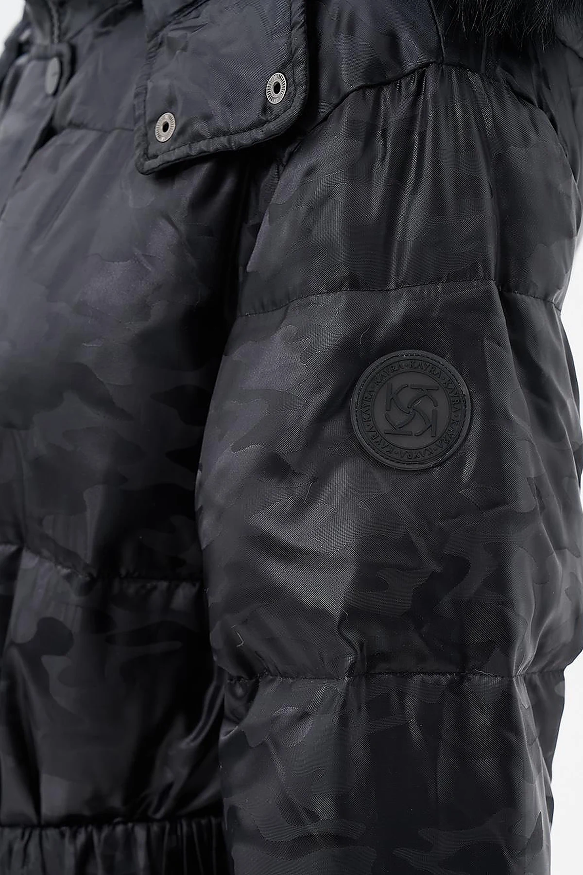 Camouflage Pattern Duck Down Coat in Black