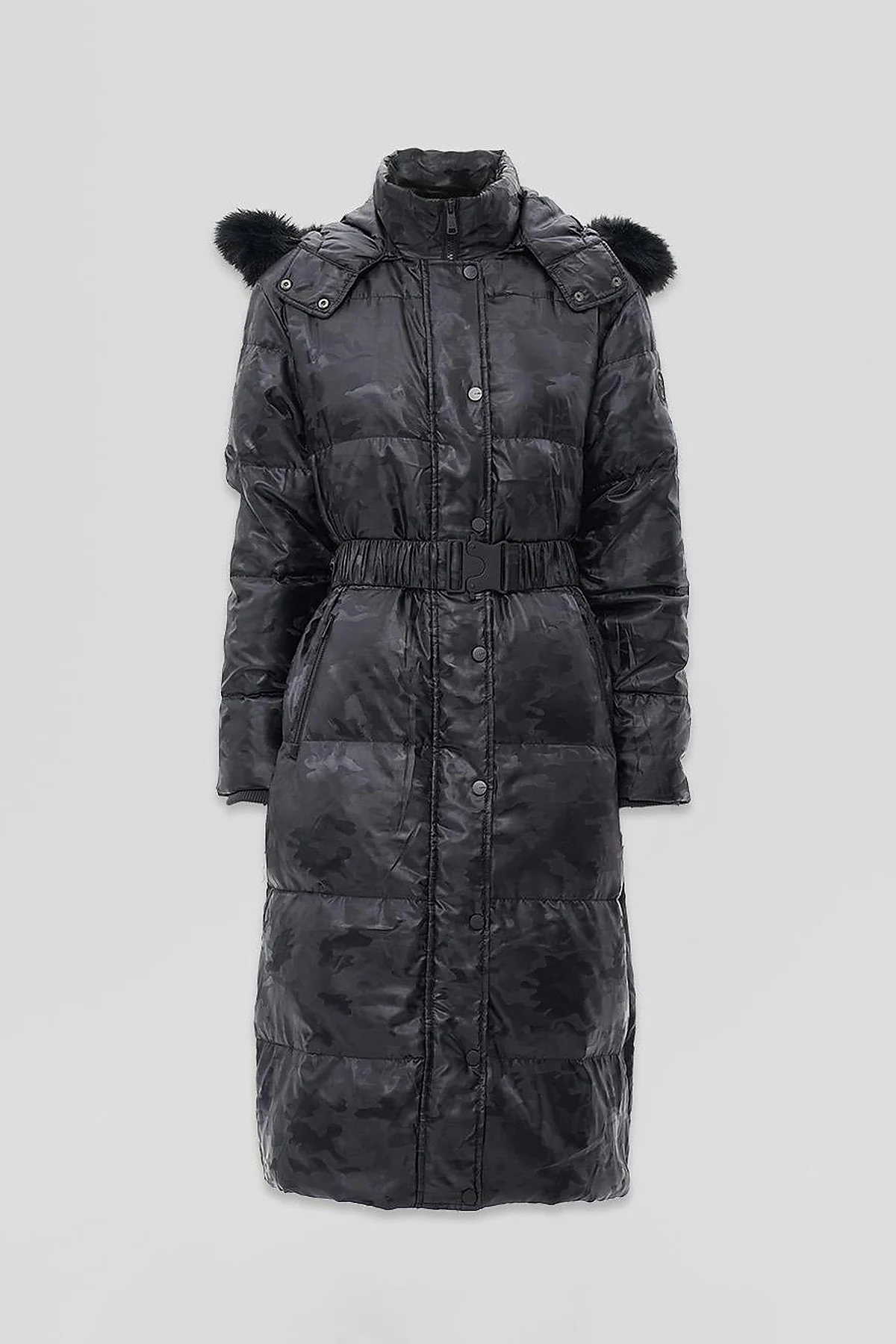 Camouflage Pattern Duck Down Coat in Black