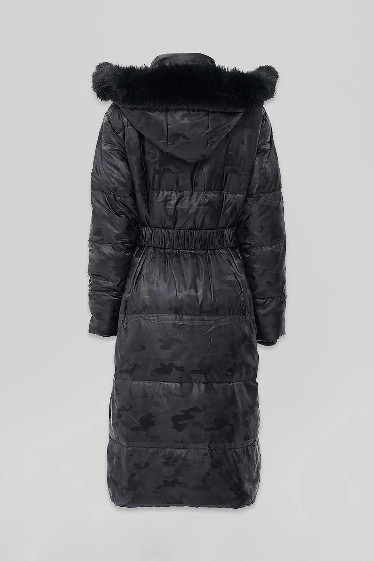Camouflage Pattern Duck Down Coat in Black