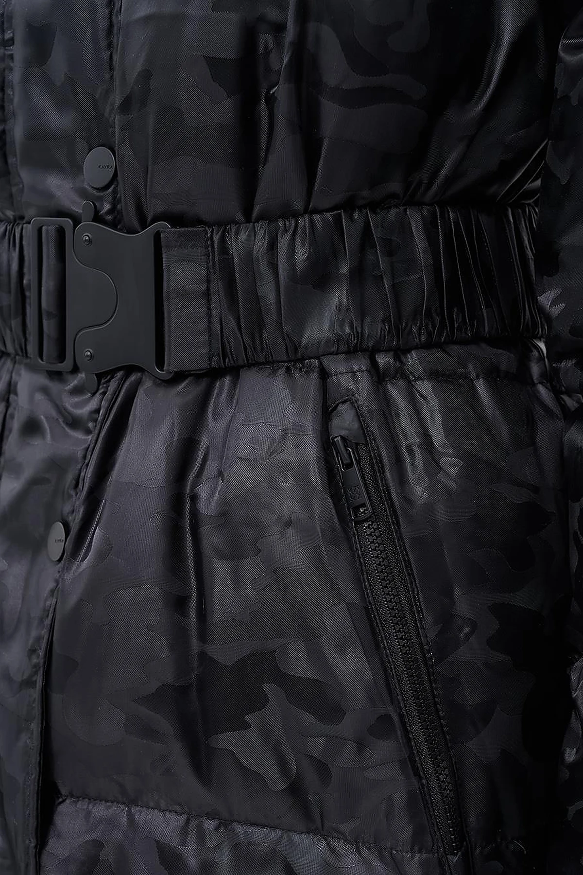 Camouflage Pattern Duck Down Coat in Black