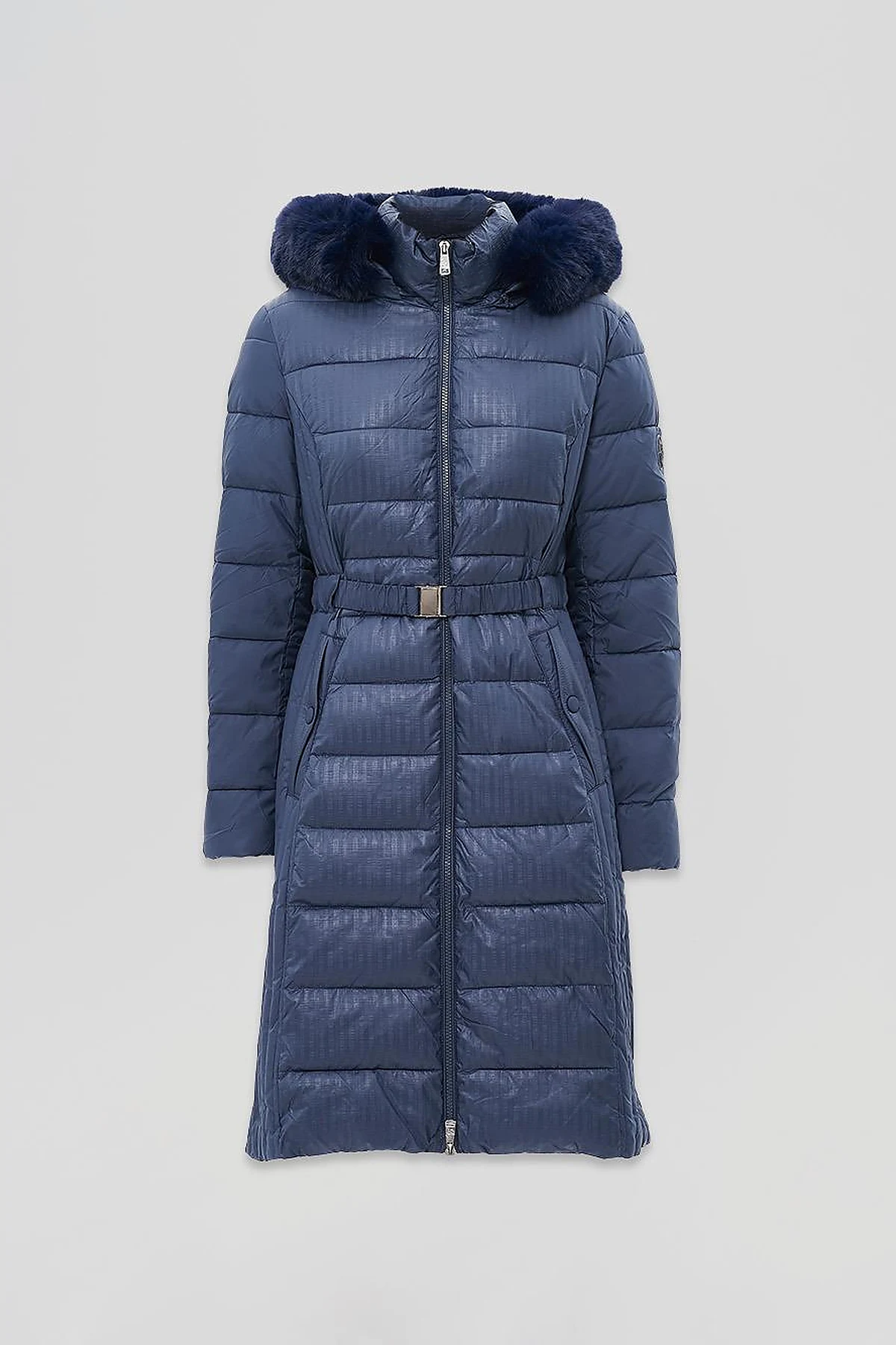 Faux Fur Hooded Anorak Jacket in Navy Blue
