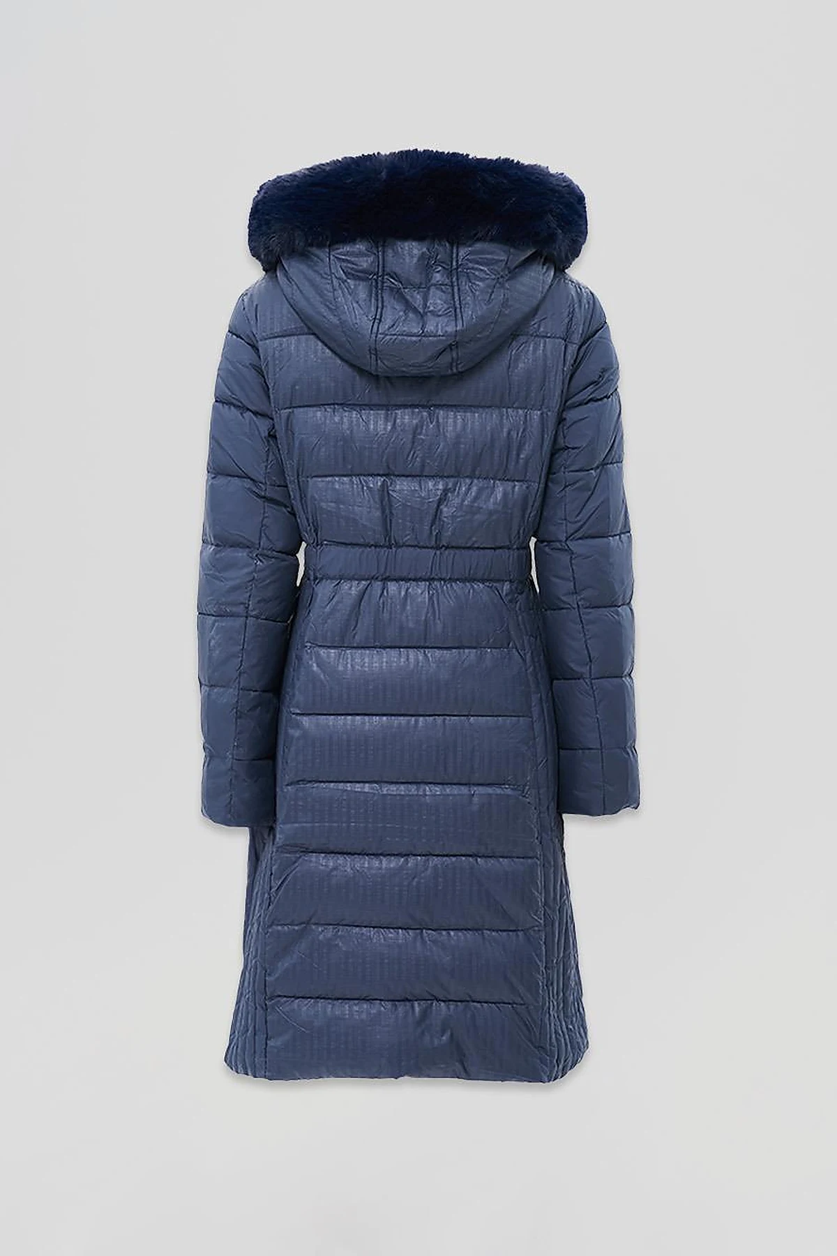 Faux Fur Hooded Anorak Jacket in Navy Blue