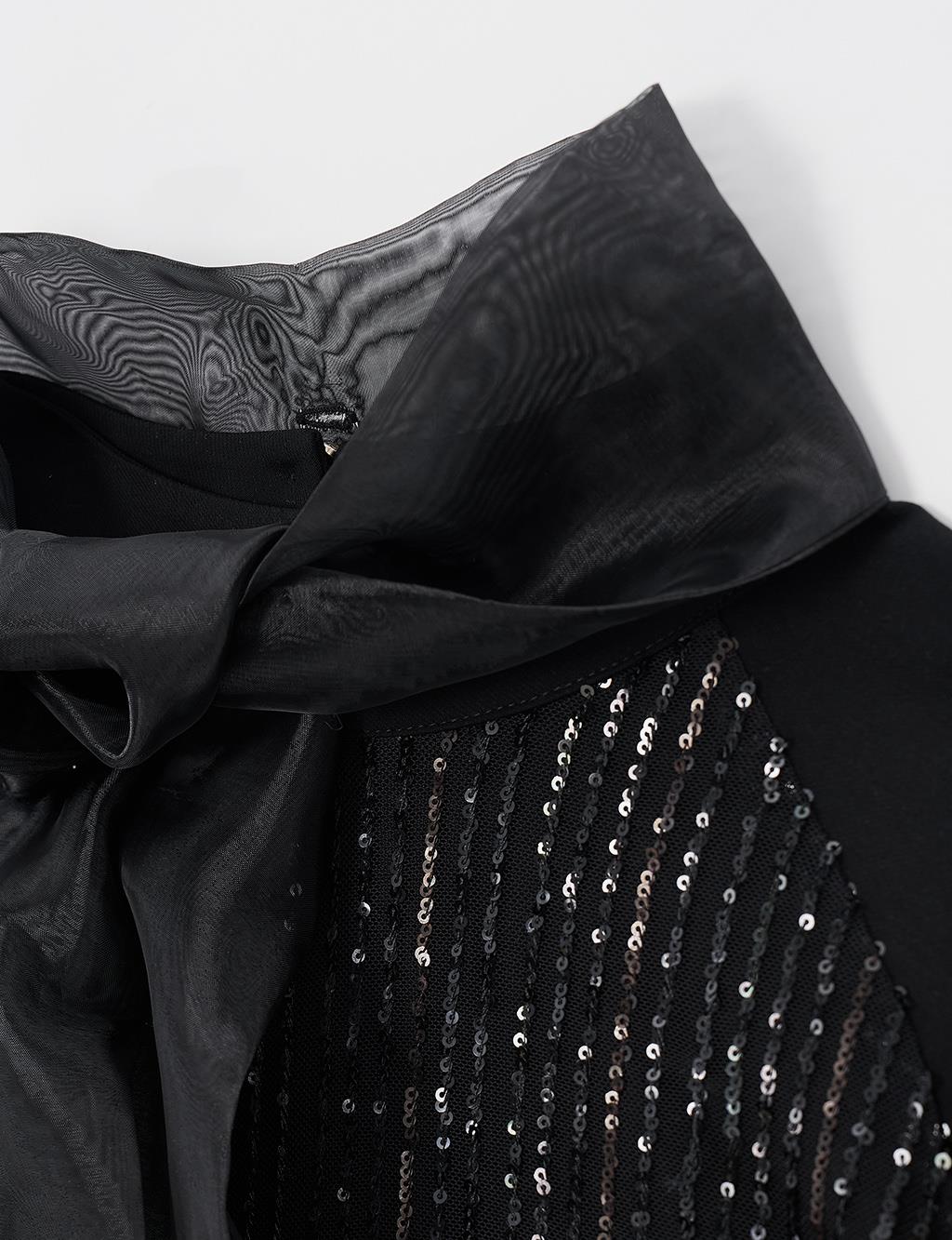 Organza Shawl Collar Blouse Black