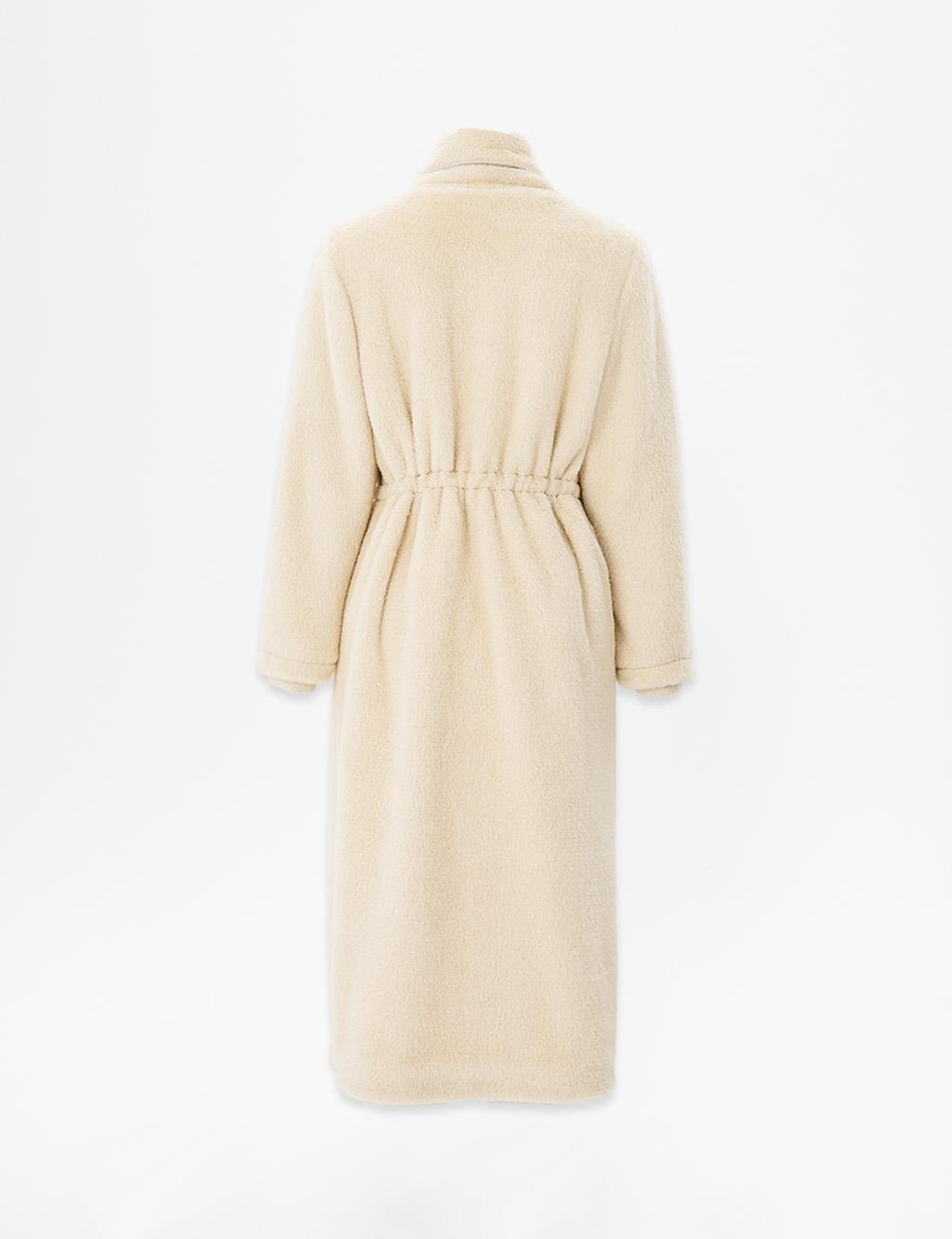 Belted Stand-Up Collar Coat in Camel