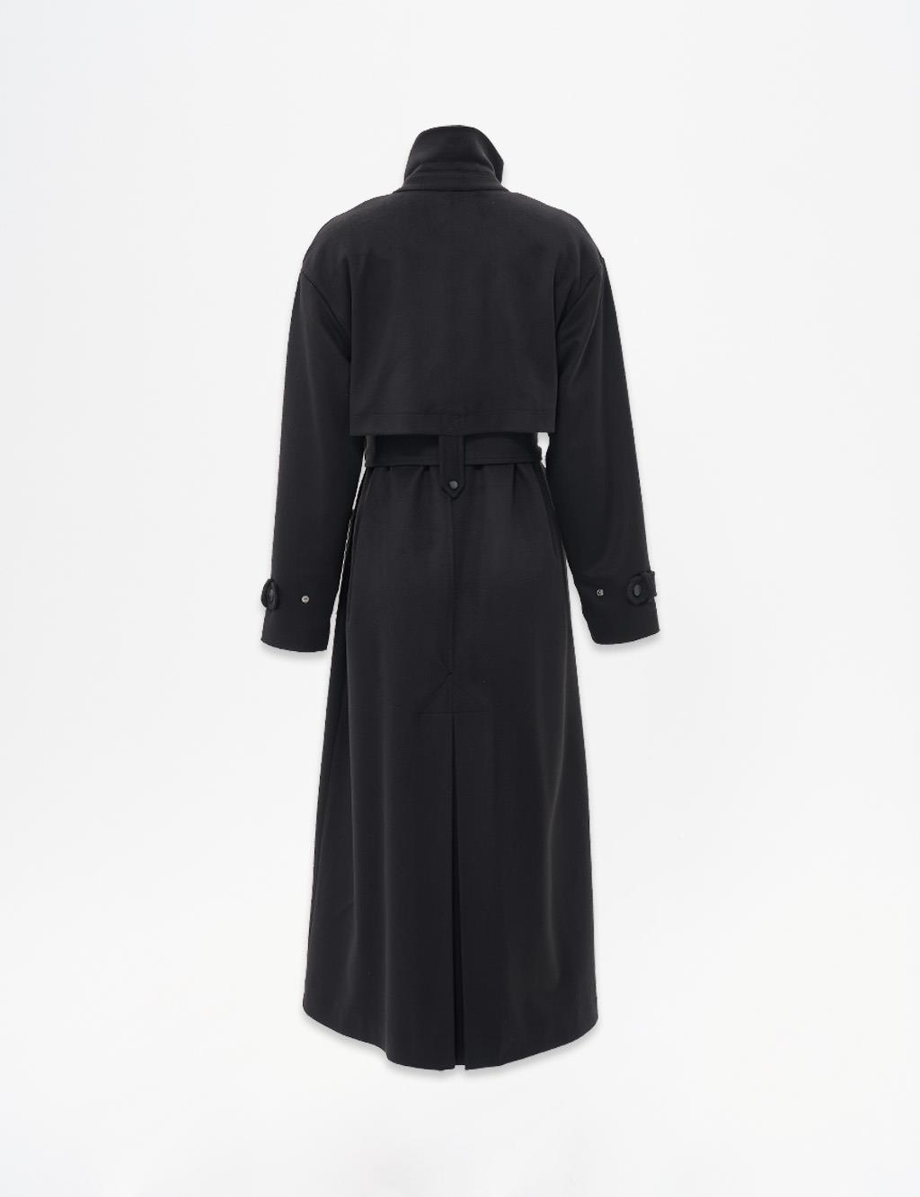 Stand-up Collar Wool Coat in Black