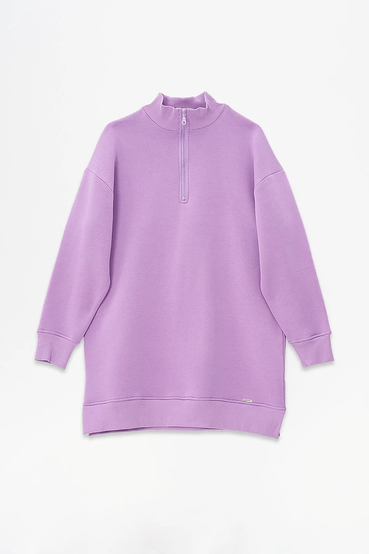 Dropped Shoulder Zippered Sweatshirt in Purple