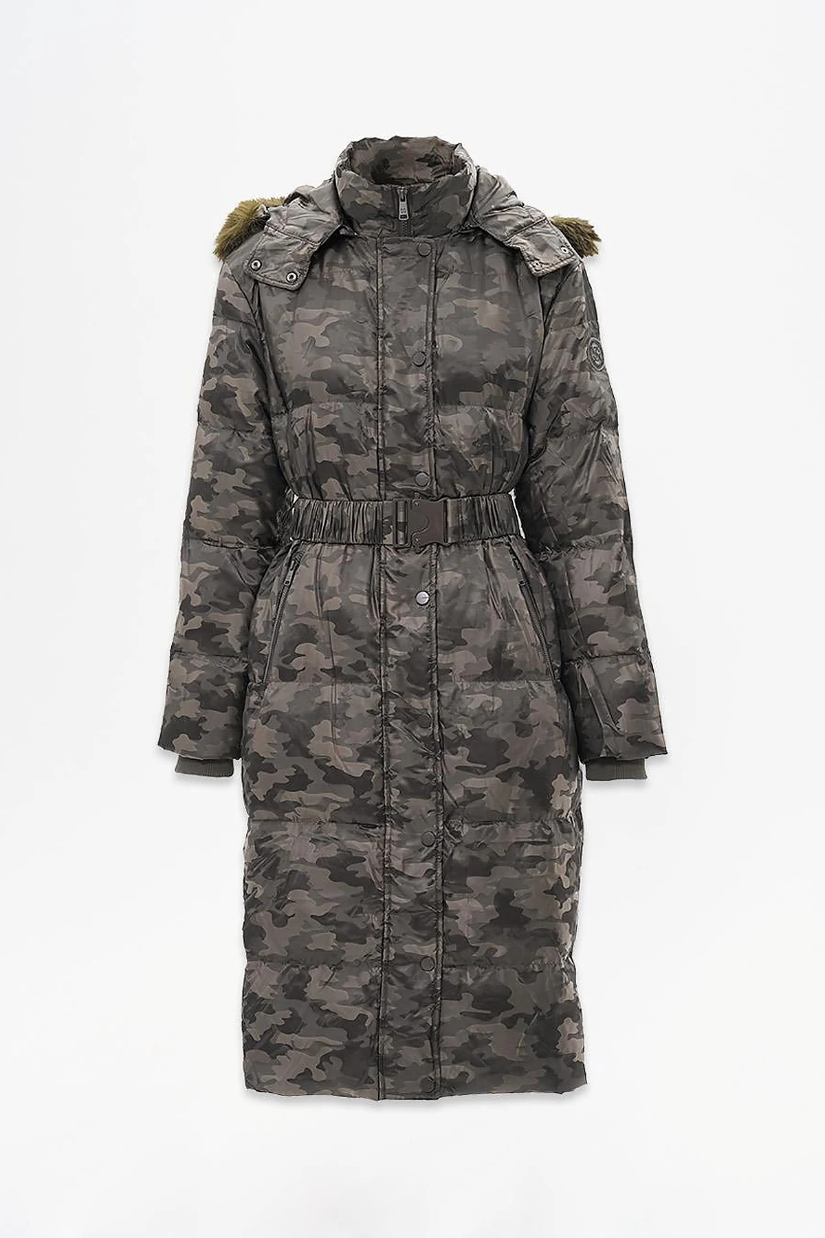 Camouflage Pattern Duck Down Coat in Olive Green