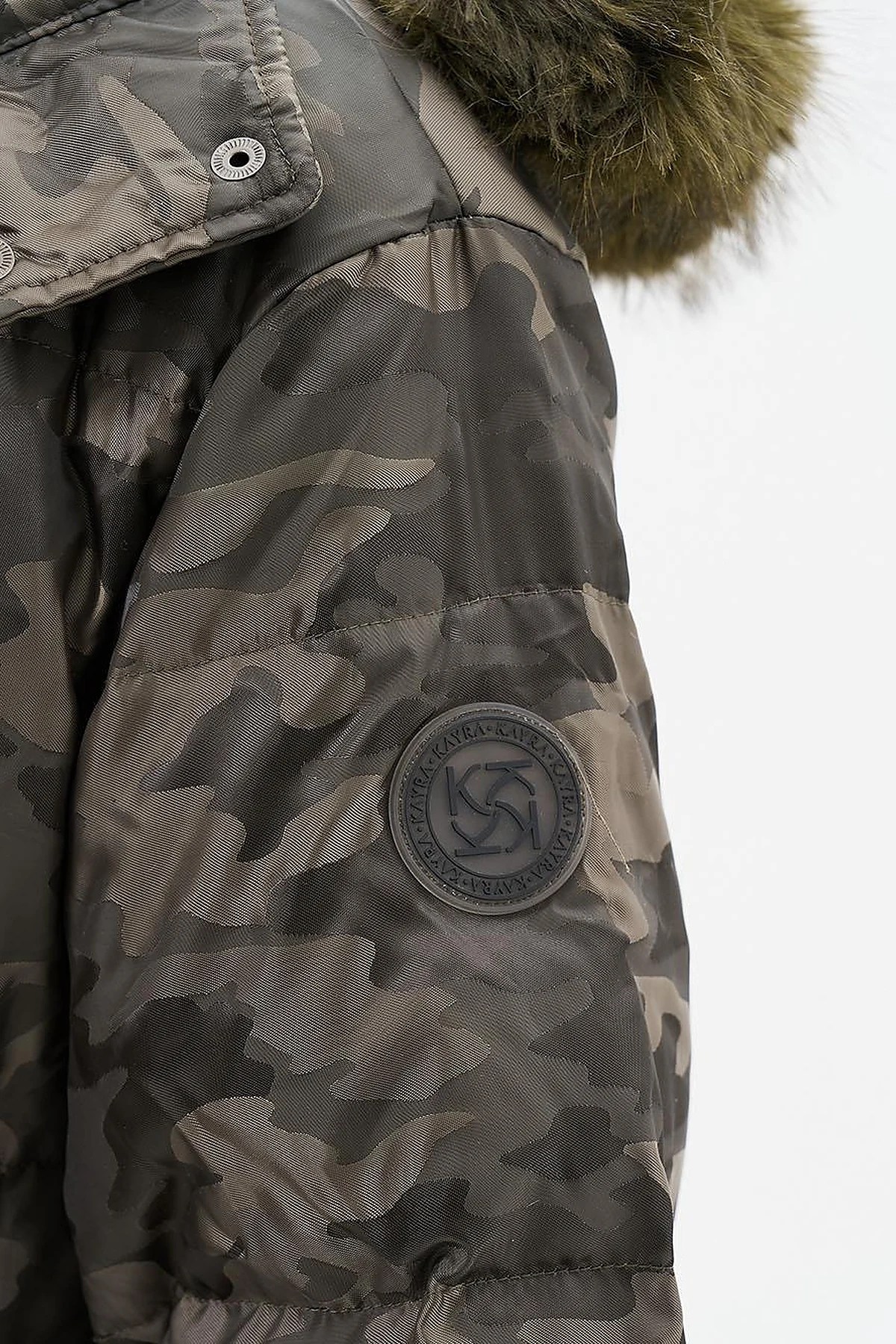 Camouflage Pattern Duck Down Coat in Olive Green