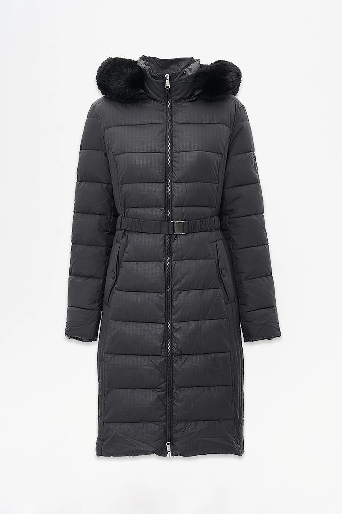 Faux Fur Hooded Anorak Coat in Black
