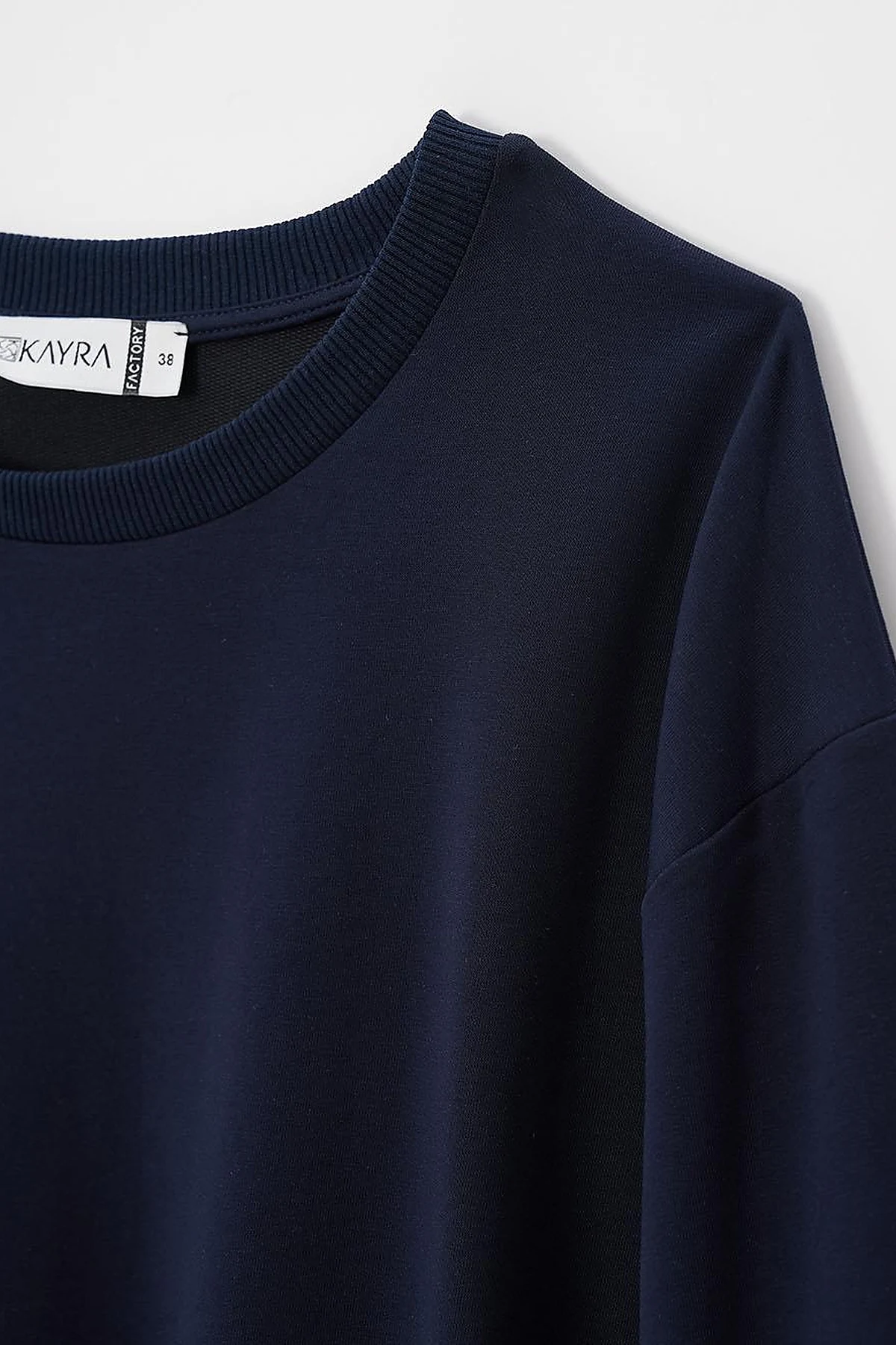 Crew Neck Drop-Shoulder Sweatshirt Navy Blue