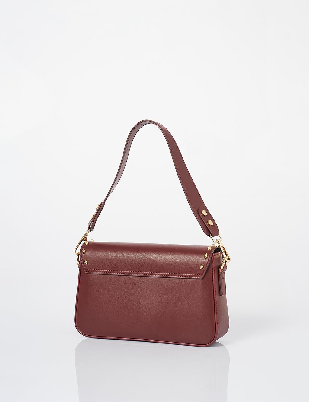 Shoulder Bag with Staple Detail Claret Red