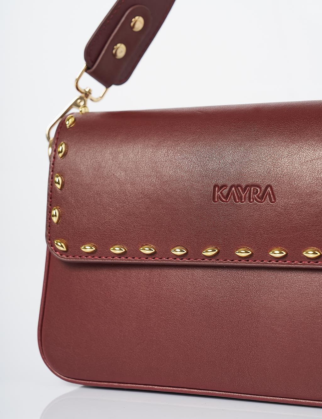 Shoulder Bag with Staple Detail Claret Red