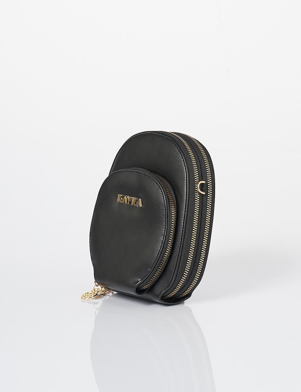 Chain Strap Round Shape Bag Black