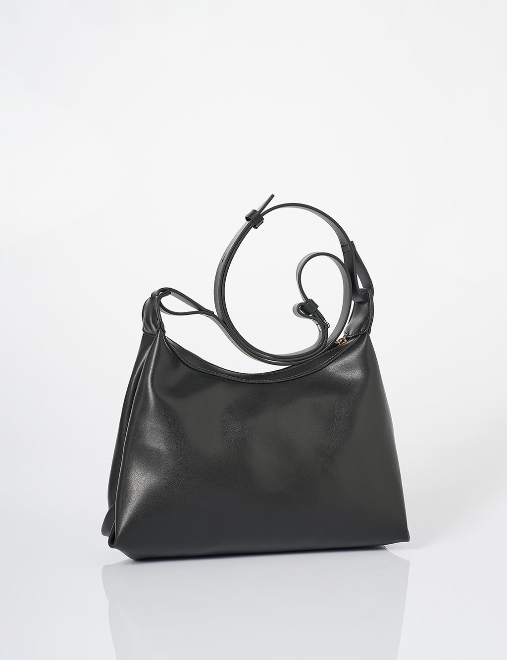 Faux Leather Hobo Bag Black