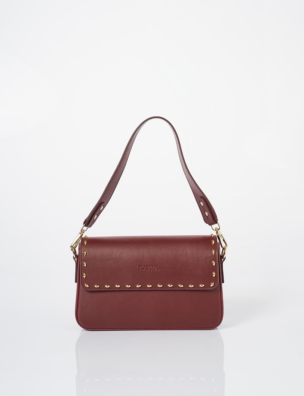 Shoulder Bag with Staple Detail Claret Red