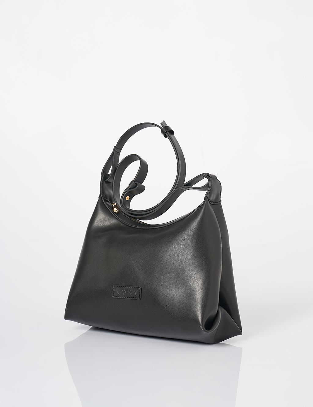 Faux Leather Hobo Bag Black