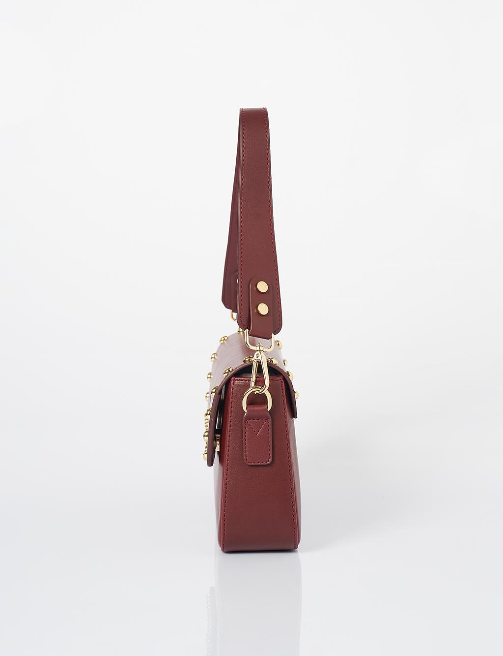 Shoulder Bag with Staple Detail Claret Red