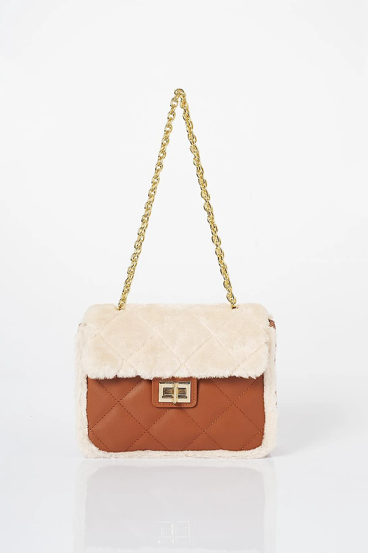 Kapaklı Peluş Çanta Camel 
