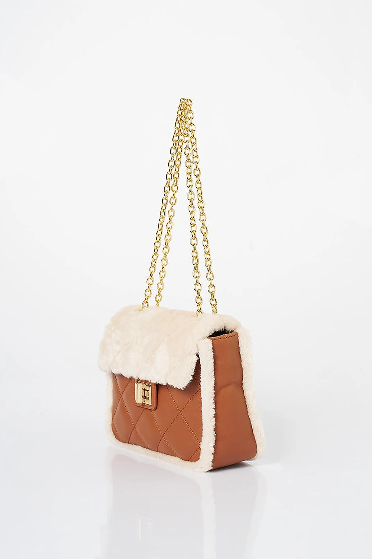 Kapaklı Peluş Çanta Camel 
