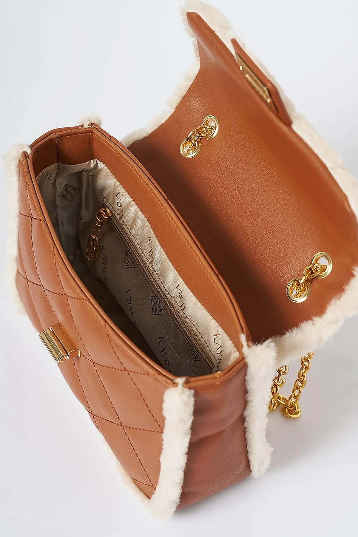 Kapaklı Peluş Çanta Camel 