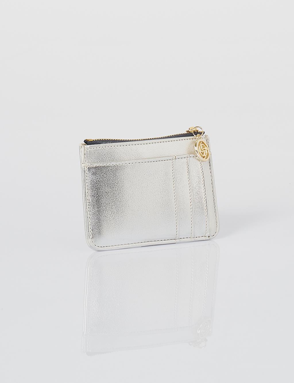 Faux Leather Card Holder Silver