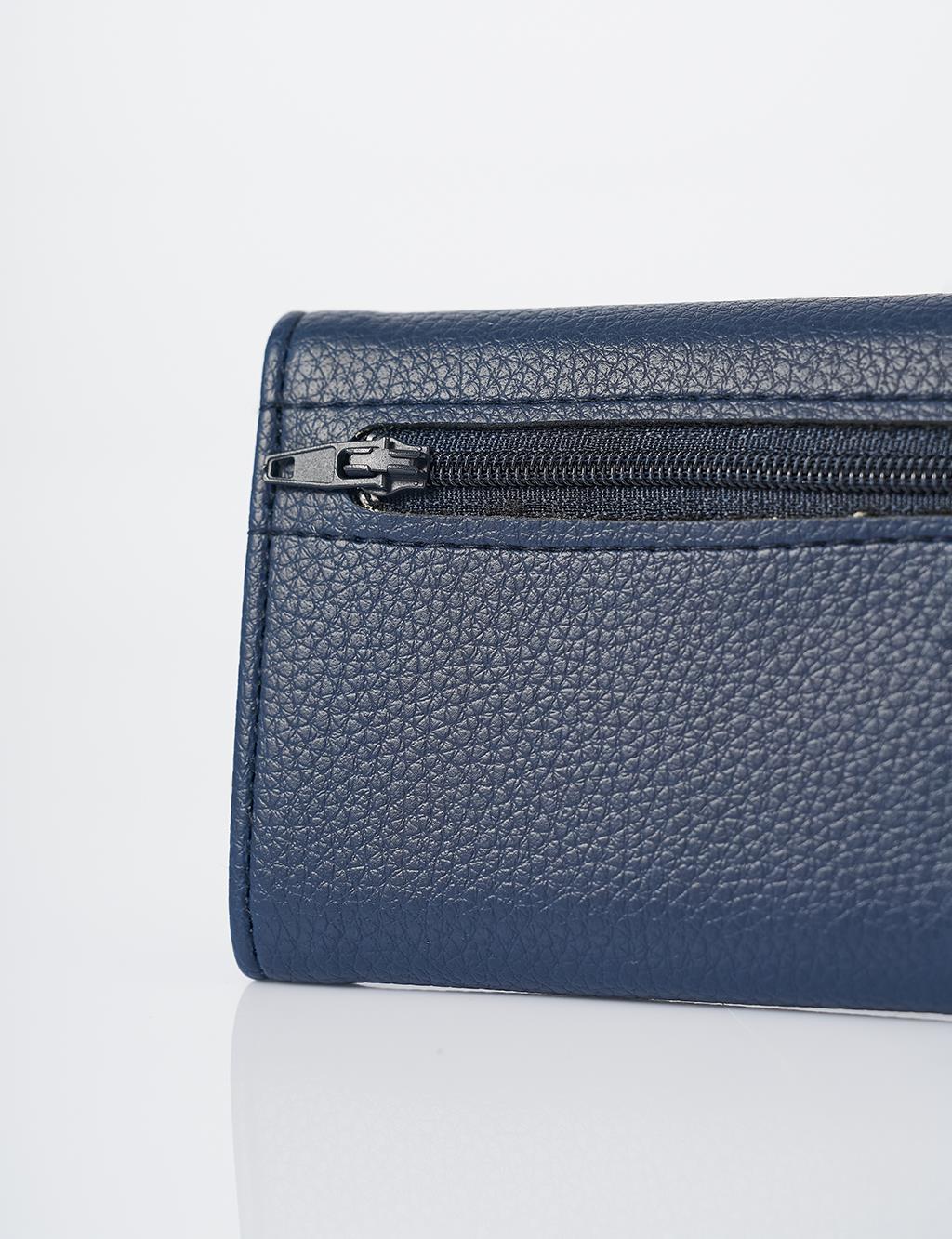 Artificial Leather Square Form Wallet Navy Blue