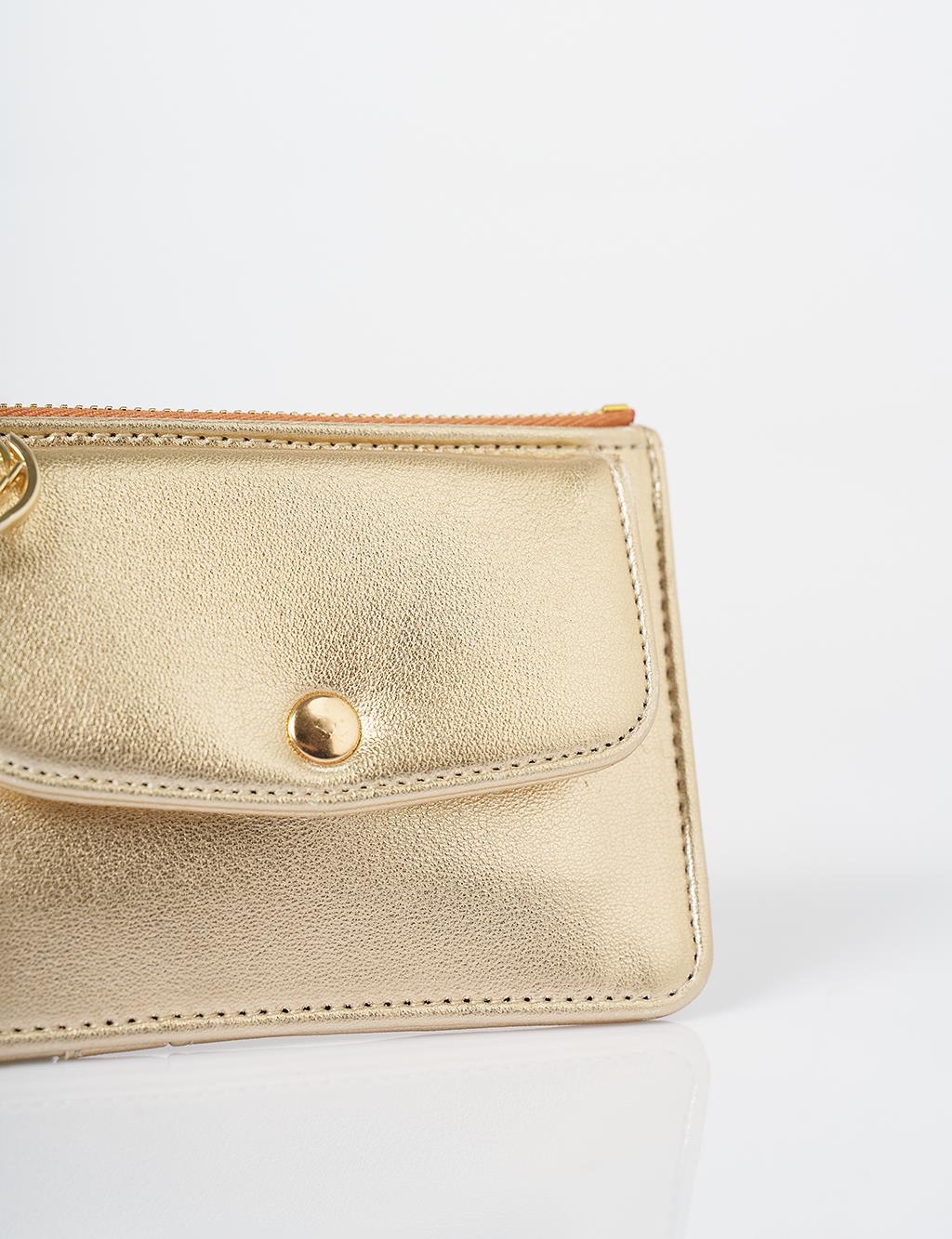 Faux Leather Card Holder Gold