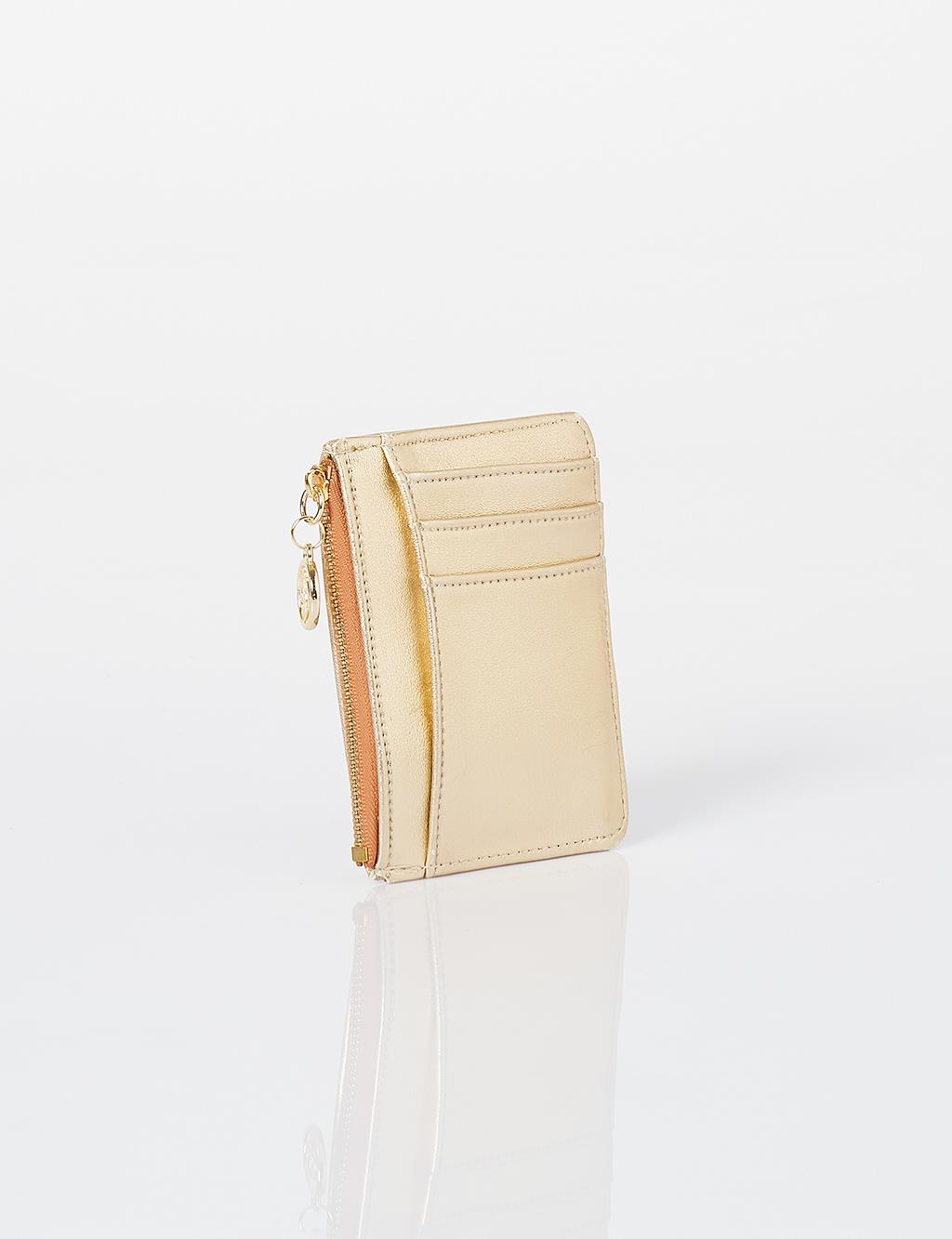 Faux Leather Card Holder Gold