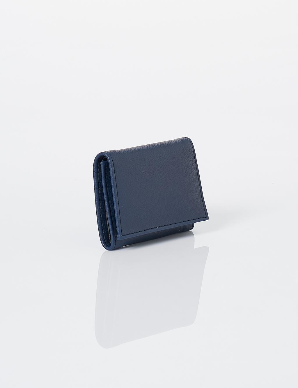 Artificial Leather Square Form Wallet Navy Blue