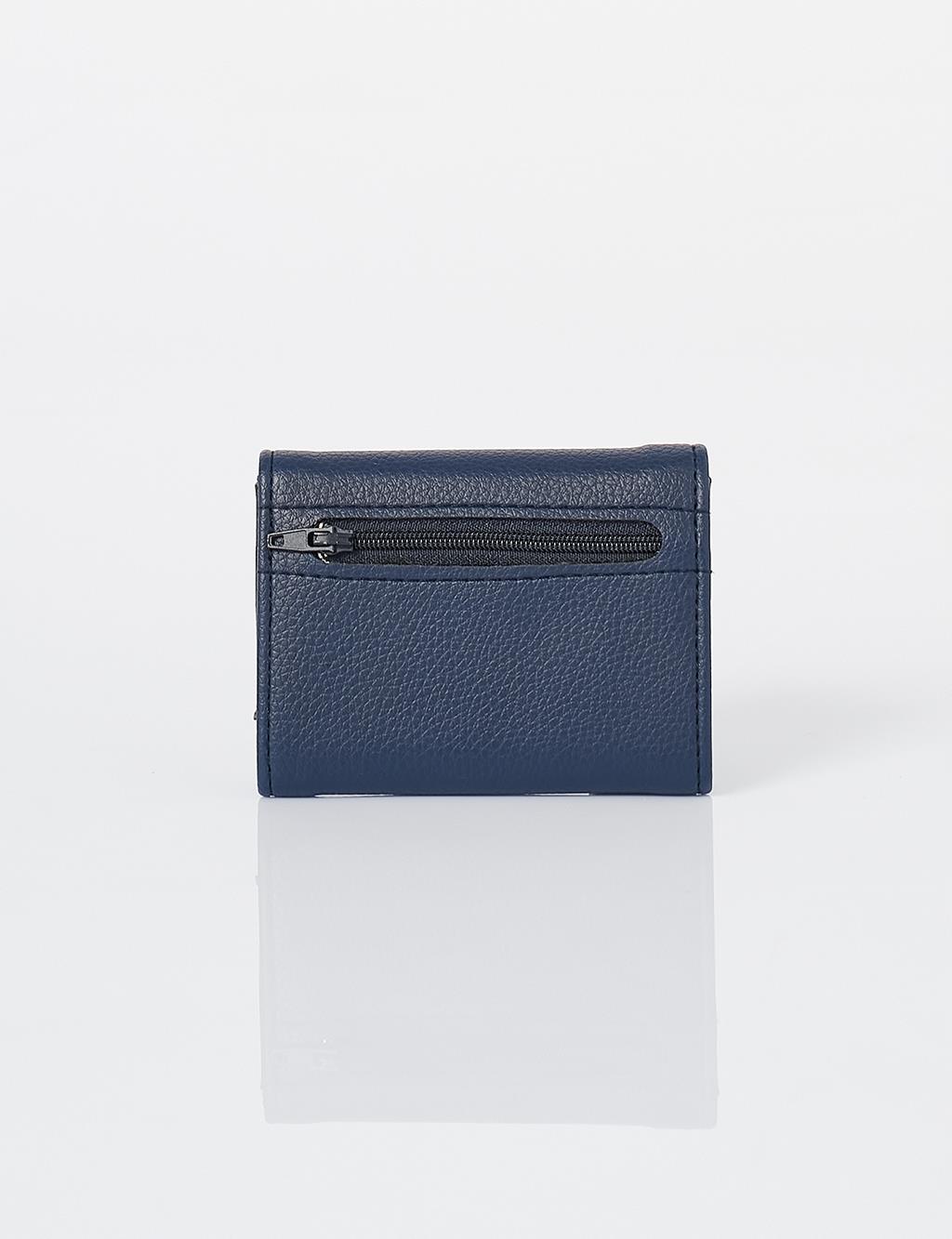 Artificial Leather Square Form Wallet Navy Blue