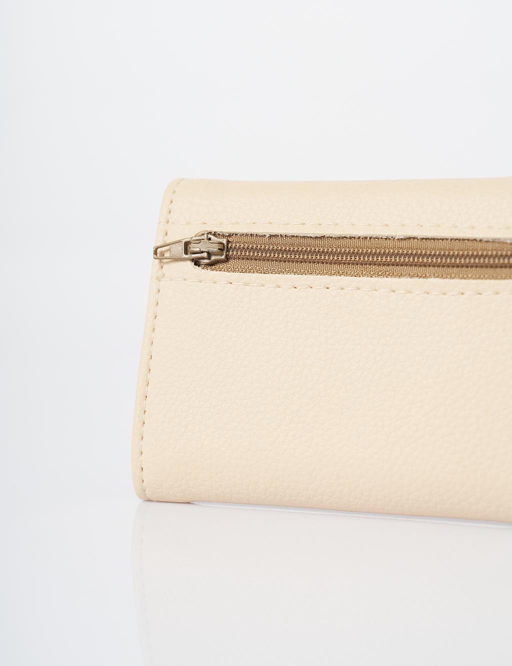 Artificial Leather Square Form Wallet Cream