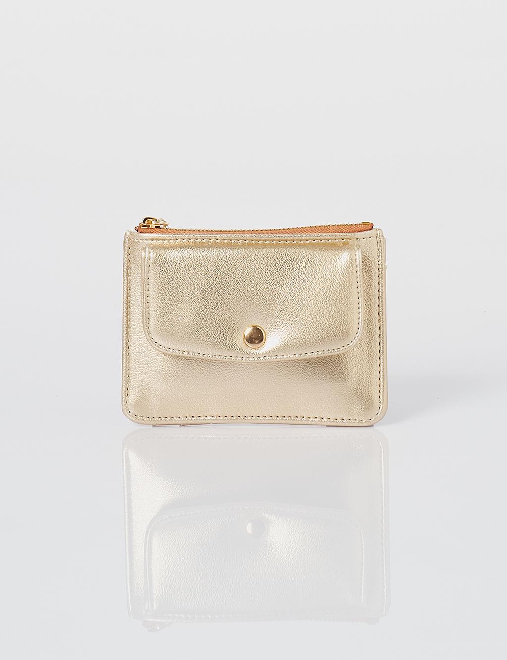 Faux Leather Card Holder Gold