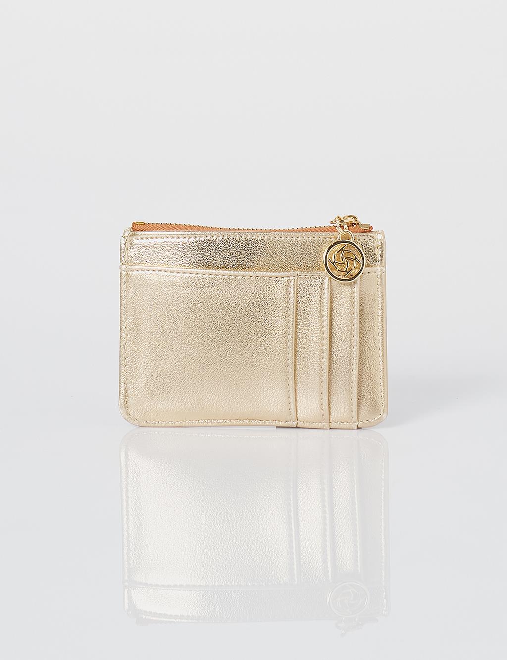 Faux Leather Card Holder Gold